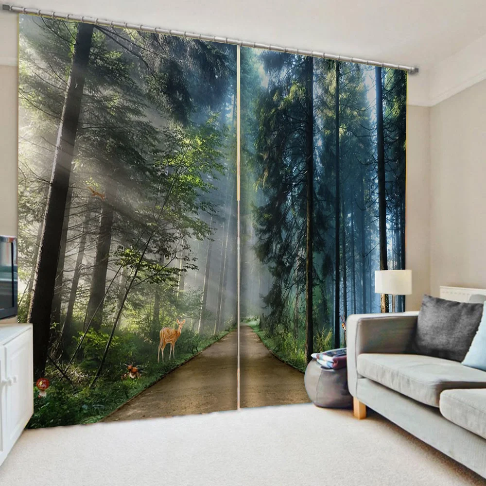

Пользовательские зеленые шторы с лесом панель печатная оконная занавеска пейзаж 3D затемненные занавески для гостиной постельные принадле...