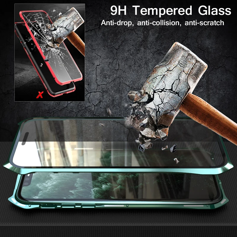For iPhone 11 Pro Max Case Bat Style Slim Metal Frame Anti-explosion Tempered Glass Full Body With Magnetic Adsorption | Мобильные