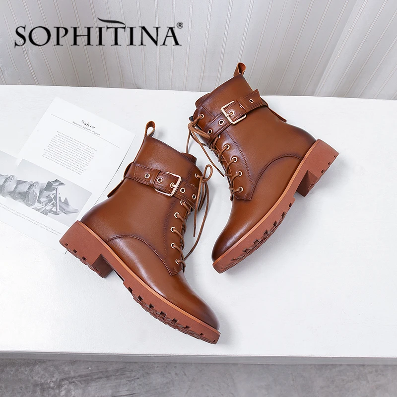 SOPHITINA/стильные женские ботинки Модная обувь высокого качества из натуральной