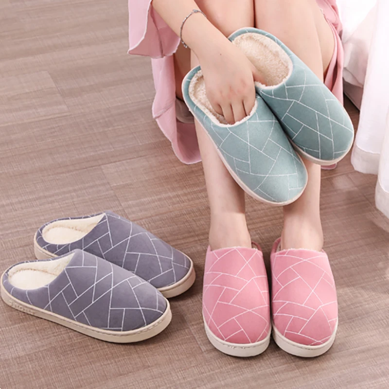 

Classical Women Winter Warm Fur Slippers Men Ladies Short Plush House Shoes Man Comfort Flat Home Indoor Bedroom Zapatilla Mujer