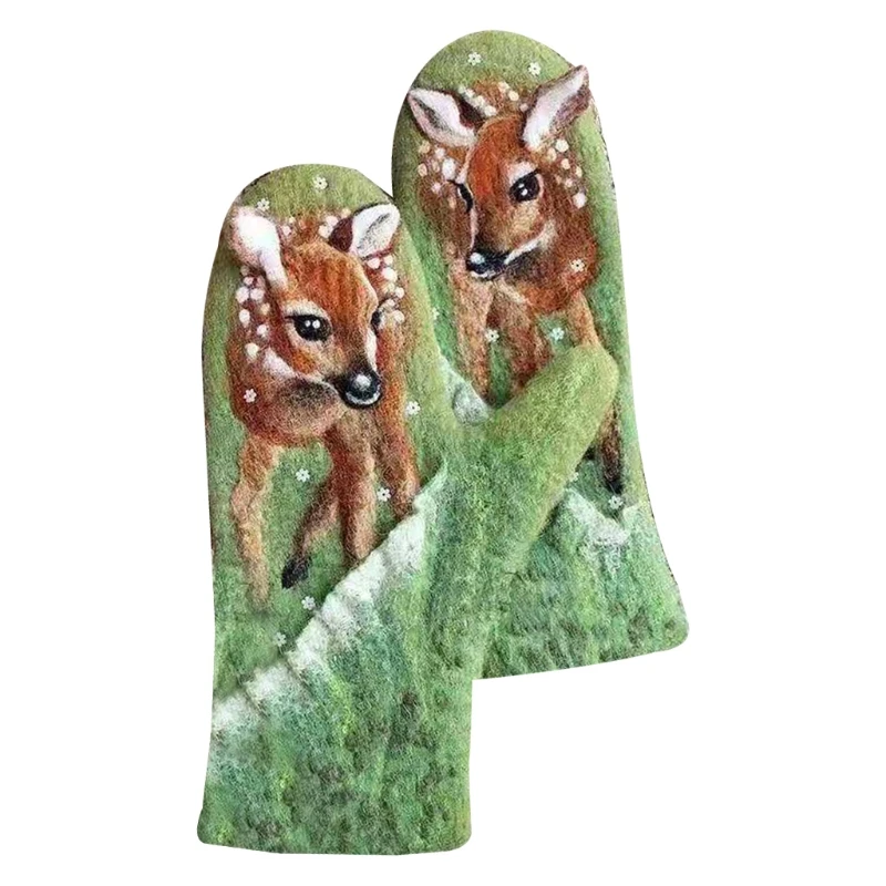 

D0UD женские зимние перчатки из искусственного кашемира с полными пальцами милые цветные животные 3D принт утолщенные теплые ветрозащитные т...