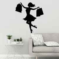 Vinyl Wall Decal Silhouette Shopping Girl Woman with Bags Stickers Mural for the Mall Shop Market Window Glass Decoration S572