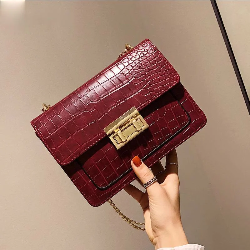 

Retro Crocodile Pattern Shoulder Bags For Women Fashion PU Crossbody Bag Solid Color Small Square Bag Ladies Portable Handbags