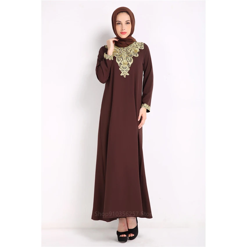 Embroidery Dress Women Long Robe Muslim Abaya Lace Eid Mubarak Indian Dress Female Islamic Clothing Turkey Dubai Muslims Carftan