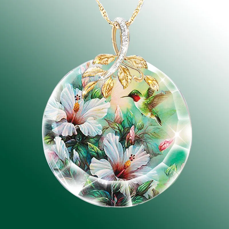 

Creative Elegant Women Crystal Necklace Birds Flower Water Drop Pendant Casual Party Simple Necklace Jewelry