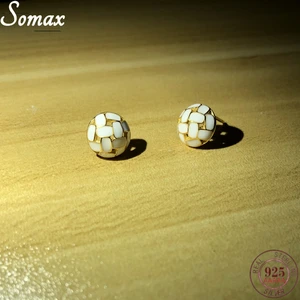 925 Sterling Silver French Enamel Plaid Retro Plating 14K Gold Fashion Stud Earrings Women Senior Niche Jewelry Accessories