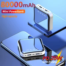 Mini Power Bank 80000mAh Large Capacity One-way Fast Charger Convenient Pocket External Battery Suitable for Xiaomi Samsung