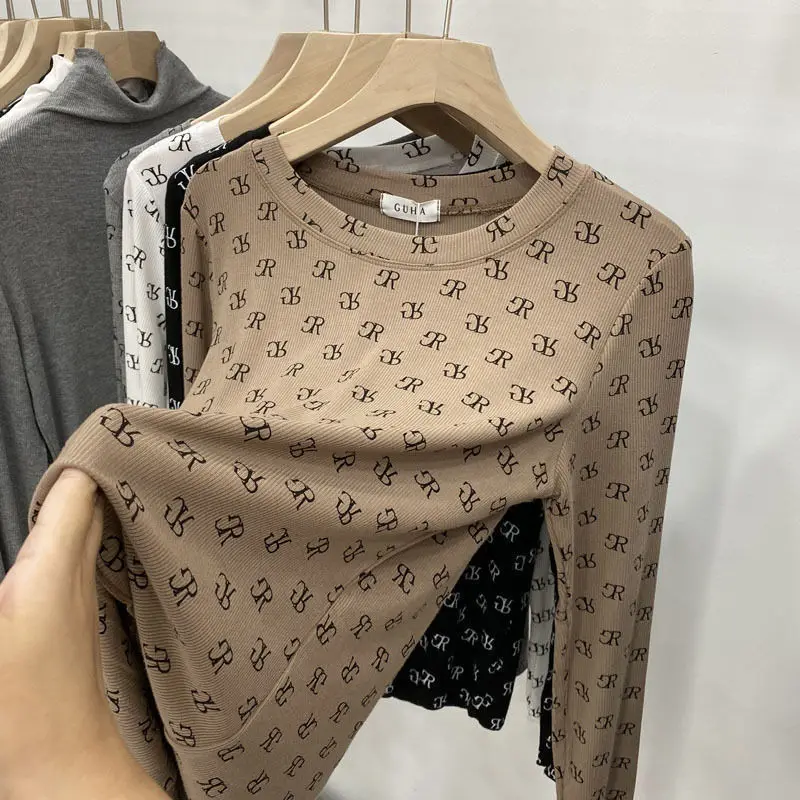 

Autumn new super hot Korean letter printing gangfengxian thin casual round neck long sleeve T-shirt