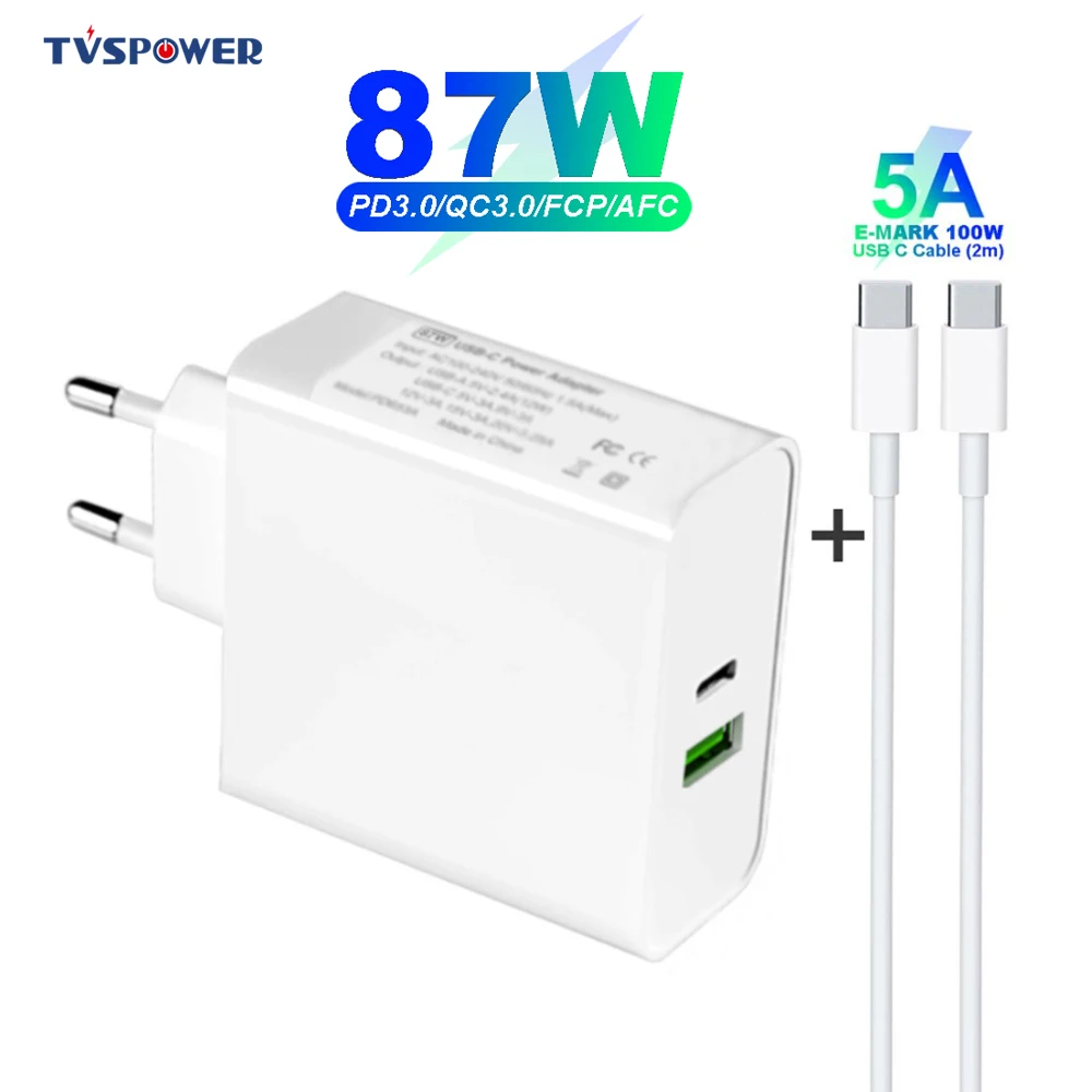 USB C PD 87W блок питания 1 порт PD87W/65 Вт настенное зарядное устройство адаптер для