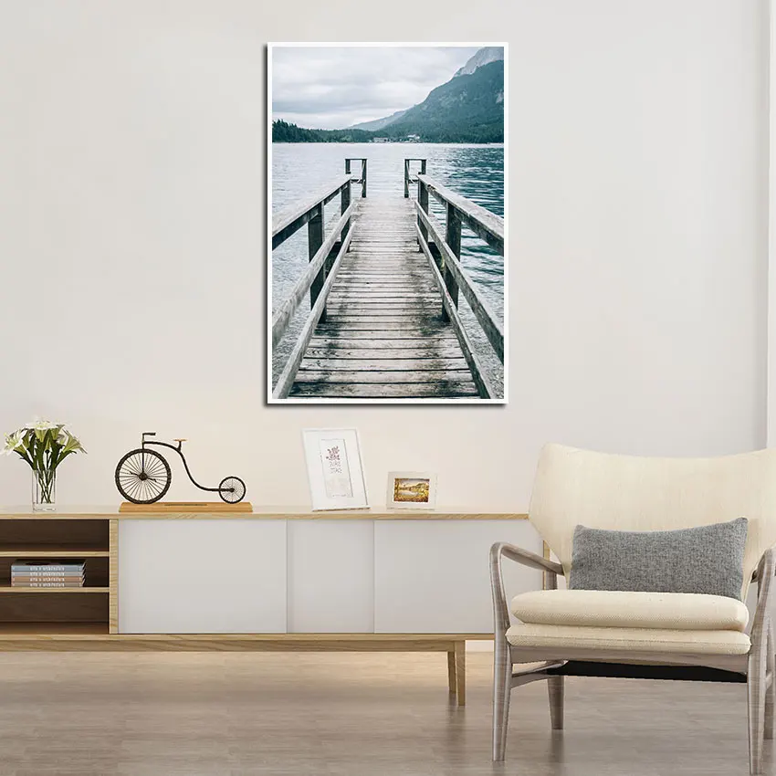 Настенные картины на холсте с изображением деревянных мостов озер гор деревьев
