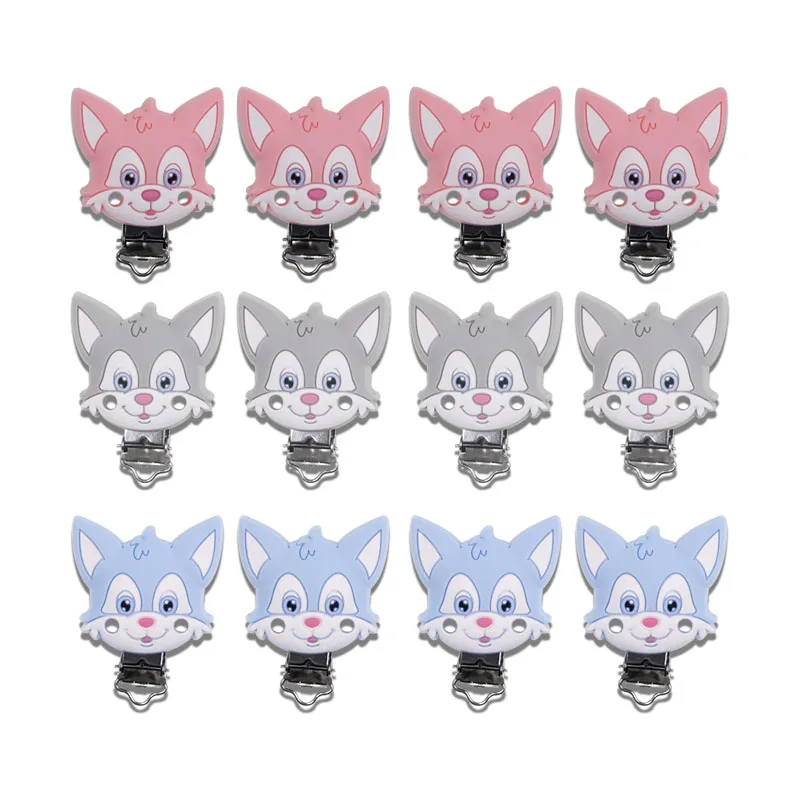 Kovict-Pinzas de silicona para chupete de zorro, mordedor de animales de dibujos animados sin BPA, abrazadera para chupete, Juguetes Para el cuidado Oral del beb&eacute;, 3 uds.-3