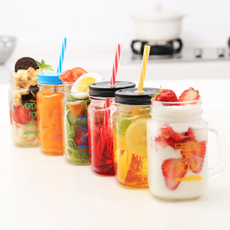 BPA free Gradient Mason банка чашка для молока и чая Классическая Изолированная кружка-чайник металлическая крышка с соломинкой Размер соломы