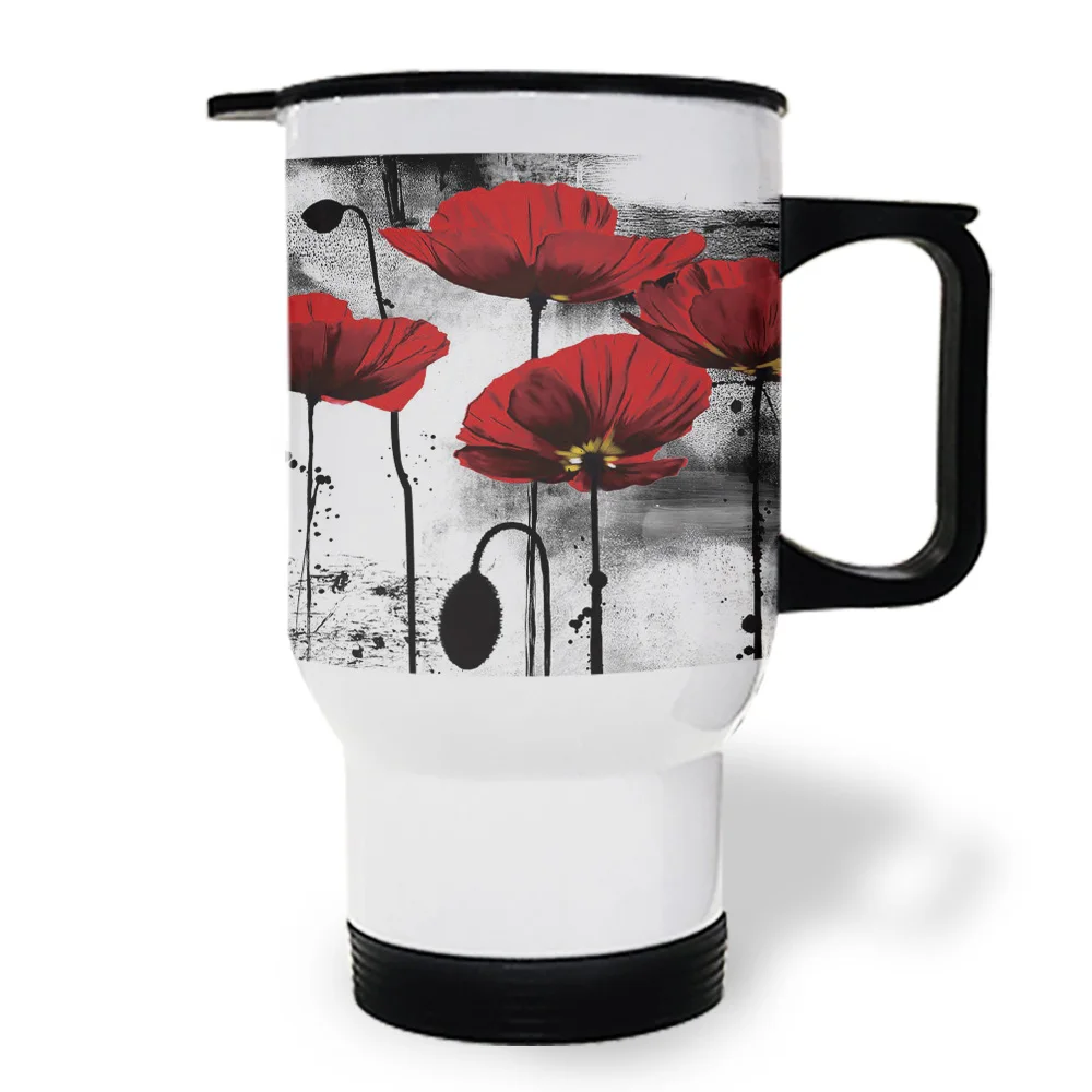 Кружки для путешествий с чернилами и изображением мака женщин ручкой кофейная