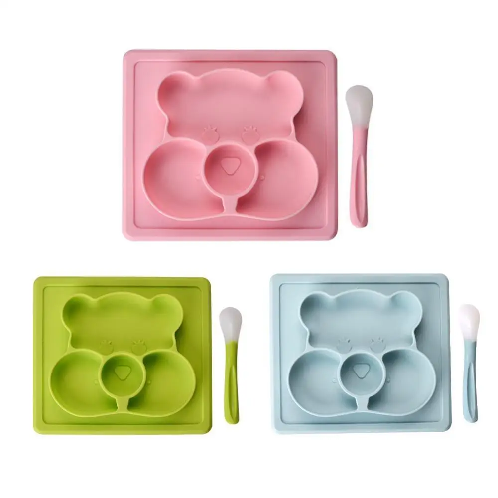 Cute Bear Bamboo Bowl Dish Feeding Silicone Mat Baby Kids Child Toddler Suction Table Food Lunch Tray Plate Spoon Set Tableware | Мать и