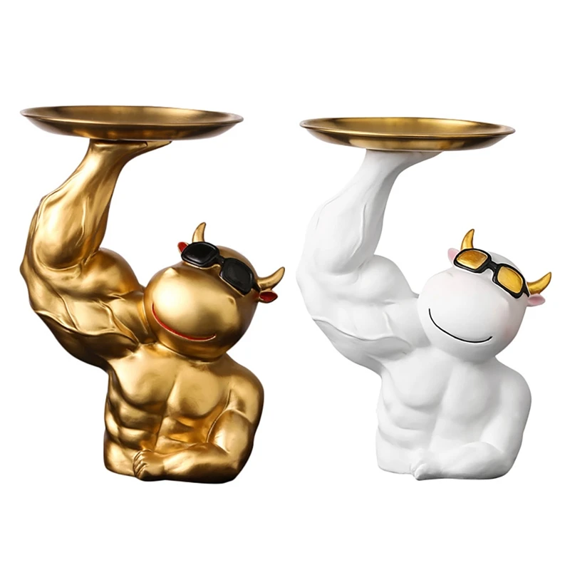 

Абстрактная фигурка коровы в мышцах с подносом, Настольная статуя для хранения, Декоративная скульптура для шкафа, Декор для дома и комнаты,...