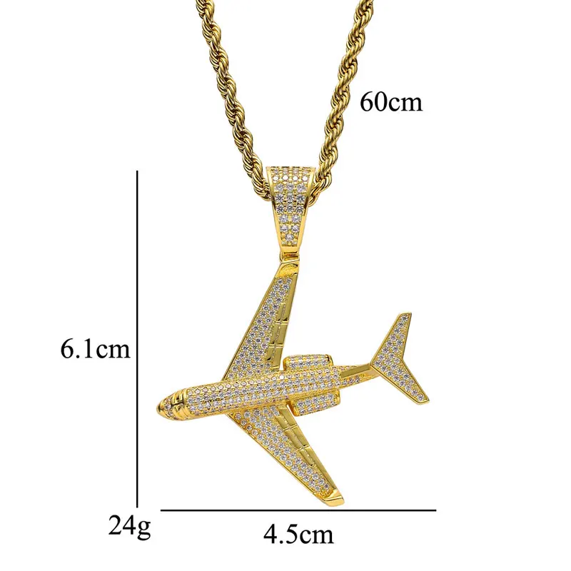 

New Hip Hop Iced Out Zircon Plane Chain Pendants Necklaces For Men Punk Bling Bling Jewelry