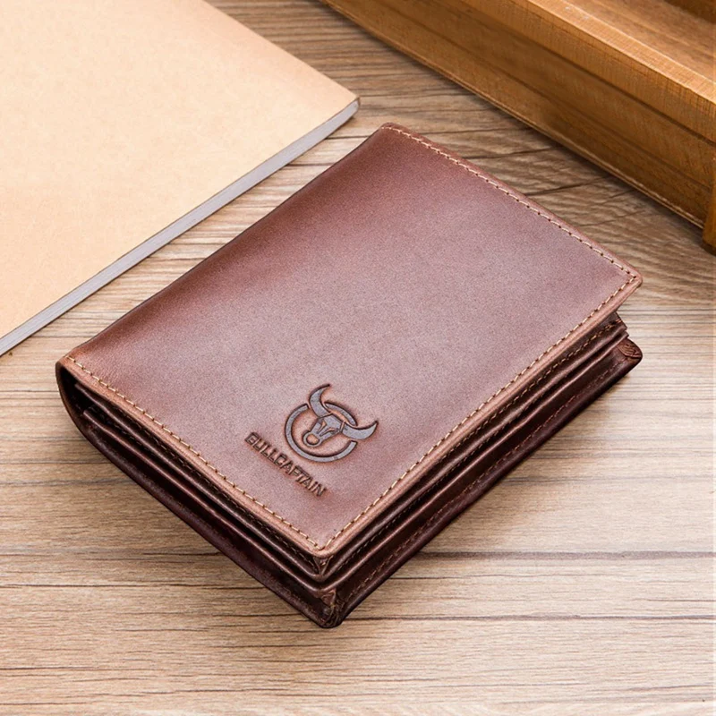 

2x BULLCAPTAIN Men Leather Short Anti-Theft Brush Wallet Business Card Holder Card Holder Brown & Dark Brown