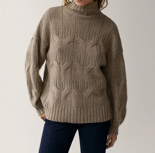 

Sweater Cape-style Women Twist-knit High-neck Ladies Casual Sweater