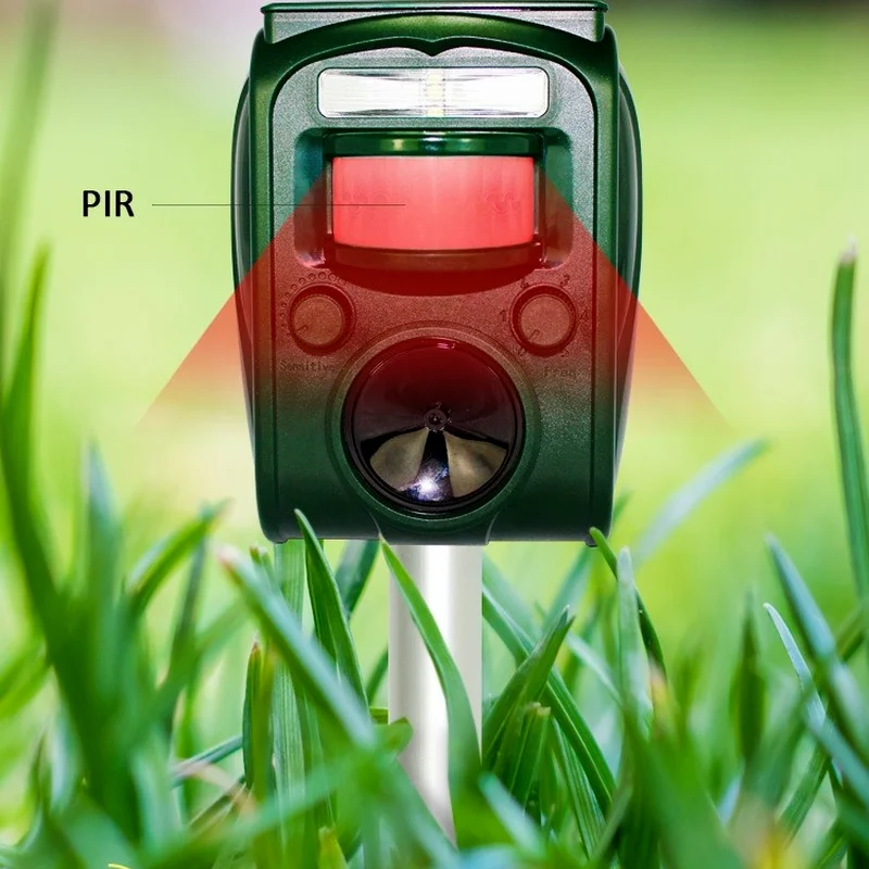 Ультразвуковой репеллент для птиц и собак на солнечной батарее светильник