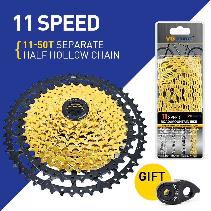 11Speed 11-50t set VG Спорт 9 10 11 скорость горный велосипед Сверхлегкий кассета отдельные свободного хода MTB цепи велосипеда серебро половина полые 116L набор - Цвет: 11Speed 11-50t set