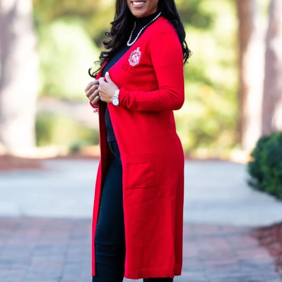 

Delta Sigma Theta knitted cardigan summer 1913 Temperament long printed knitted cardigan