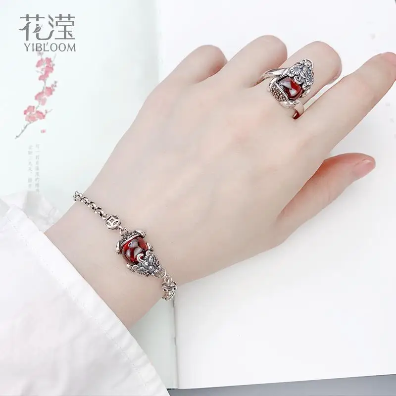 

Женский ретро-браслет Pi Xiu из серебра 925 пробы с гранатом