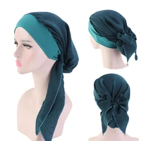 fashion sleep hat foldable traditional imitation silk lacing up head wrap headscarf cap headscarf cap
