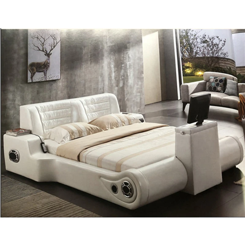 Настоящая Натуральная кожа кровать ТВ мягкие кровати спальня camas горит muebles de
