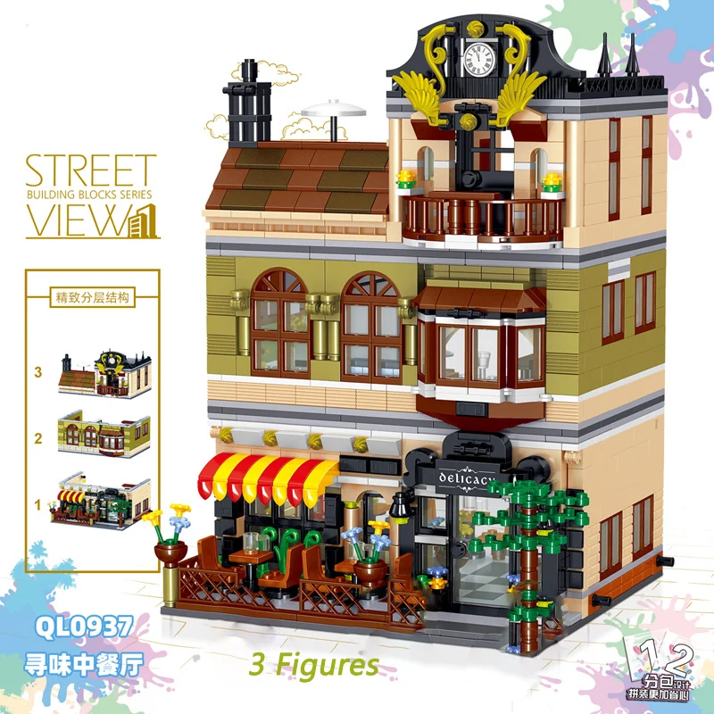 

City creator expert Street view buildings blocks coffee shop Hill Tavern Rome Chinese Restaurants city house Bricks children toy