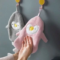 penguin hanging hand towel cute cartoon children hand towel strong absorbent soft for kitchen bathroom household cleaning towel