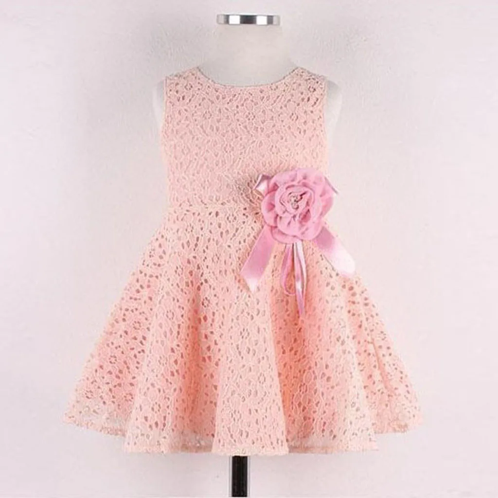 Кружевное платье принцессы для девочек детское однотонное кружевное с цветочным