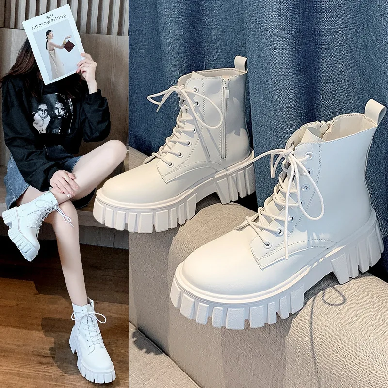 Women 5cm High Heels s Boots Chunky Wedges Platform Winter Lace Up Ankle Boots Lady Booties Lolita Cute Goth Shoes images - 2
