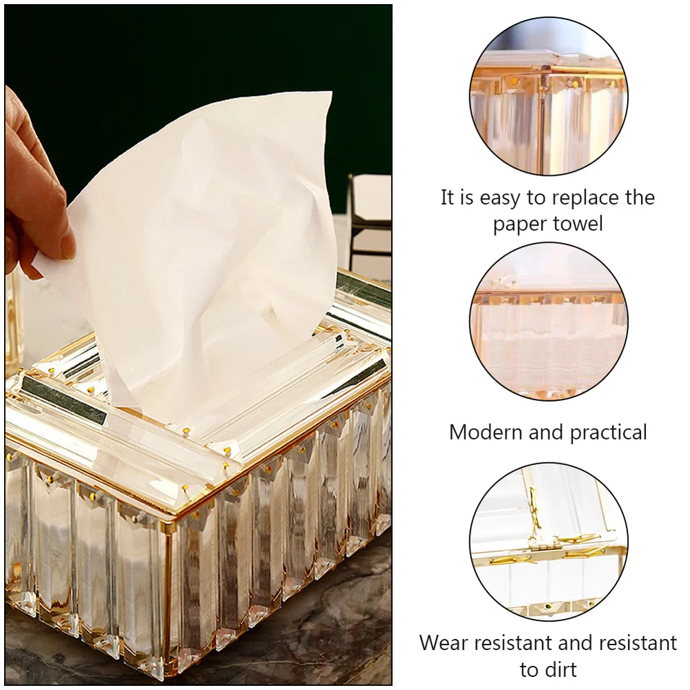 

1Pc Crystal Delicate Tissue Box Home Decorative Napkin Holder Golden White