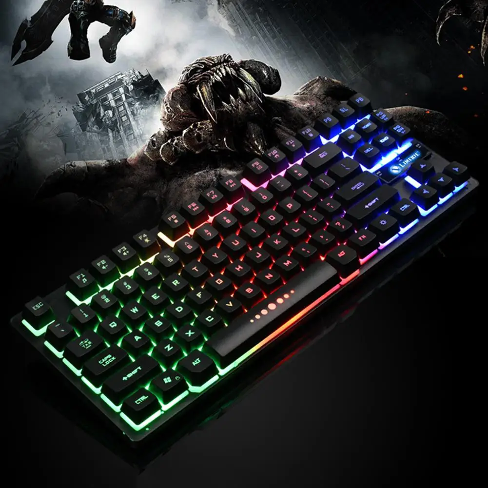 K87 USB Wired Mechanical Feel Keyboard Gaming PC with RGB 3 Color Backlight 87 Keycaps Keyboards | Компьютеры и офис