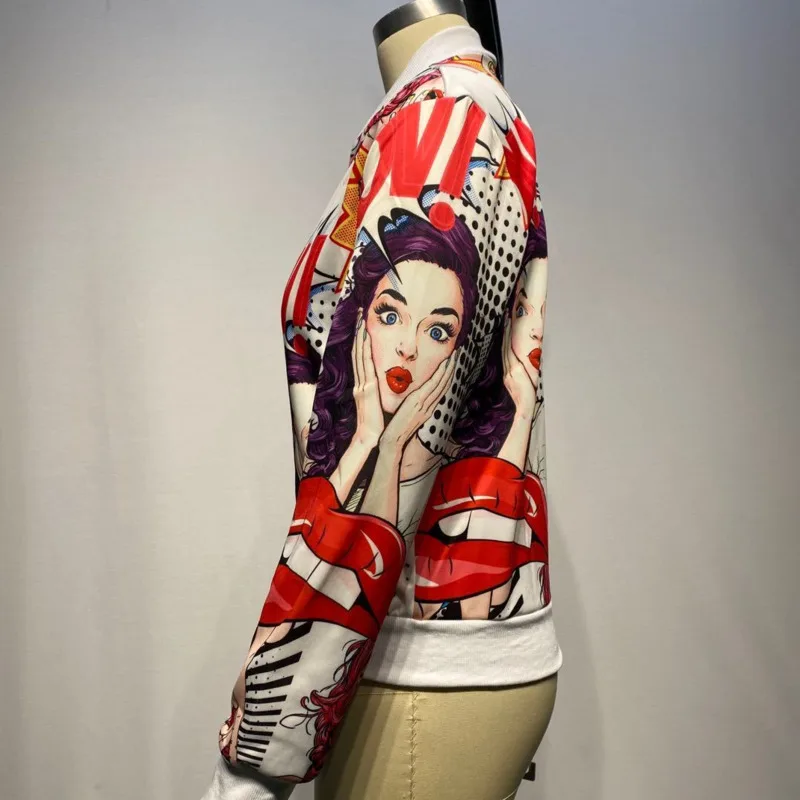 

Winter Ladies Fashion Jacket Long Sleeve Print Zipper Outerwear Autumn Street New Plus Size Slim Europe Loose Korean Clothes