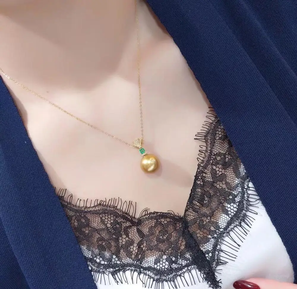 D717 жемчужная подвеска ювелирные изделия из 18-каратного золота круглое 13-14 мм