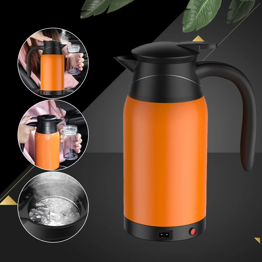 

1000ML Car Electric Kettle Stainless Steel Car Heating Cup Coffee Mug Travel Water Milk Bottle for Camping Boat 12V/24V