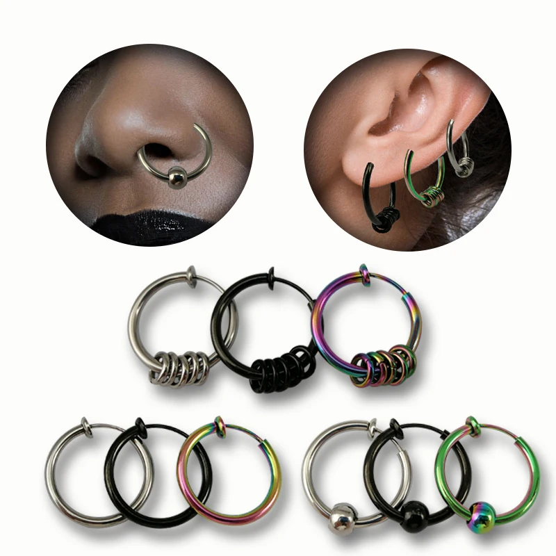 

fake piercing nose rings and studs stainless fake nostril septum stud earring tongue piercing earrings Fake Piercing Rings Stud