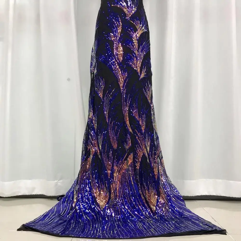 

New Blue Color Nigerian Mesh Net Laces Fabrics High Quality African Sequins Lace Fabric French Tulle Mesh Lace Fabric Sewing JYF