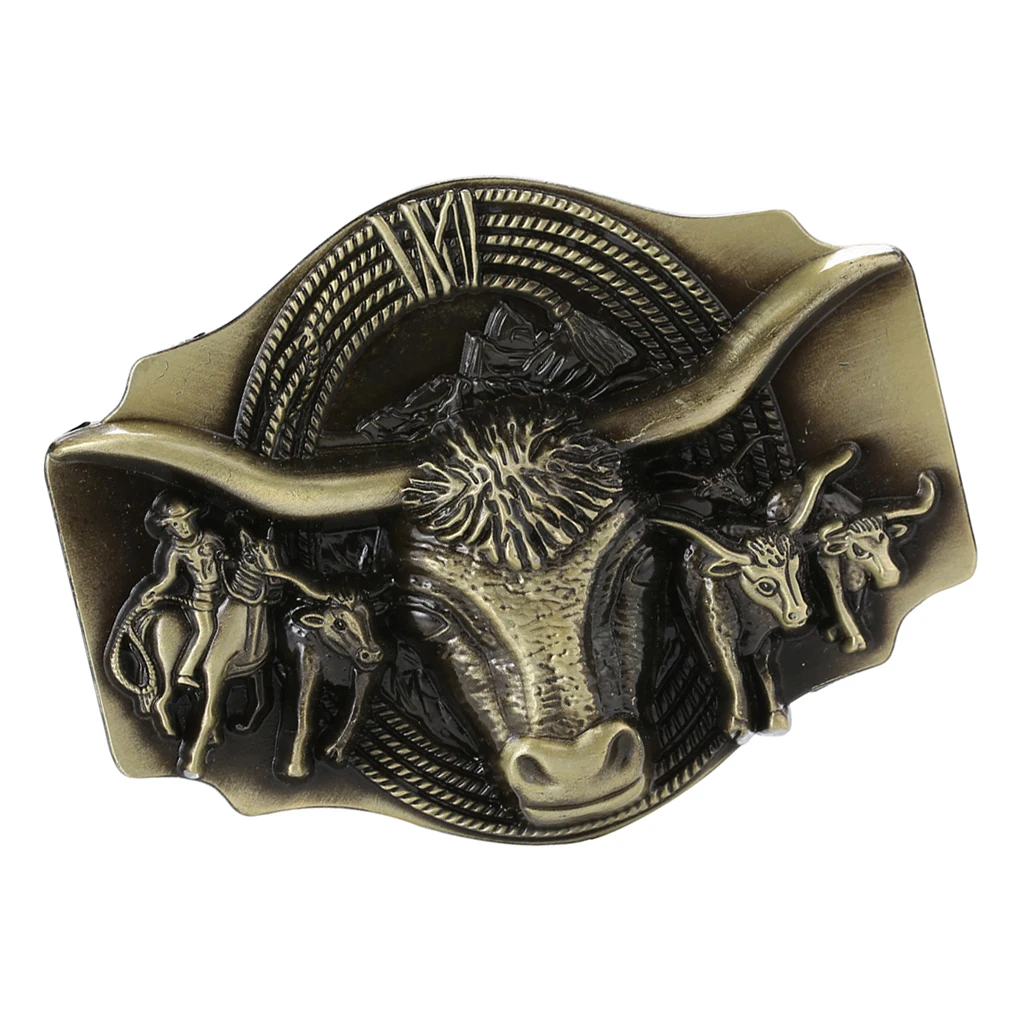

Retro Western Cowboy Belt Buckle Embossed Long Horn Bull Rodeo Bronze Buckle Men Vintage Belt Buckle Belt Accessories