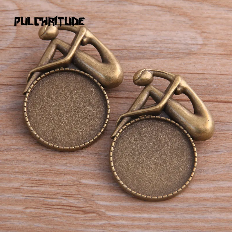 PULCHRITUDE 2pcs 25mm Inner Size Antique Bronze Round Punk Toothed Brooch Cabochon Base Setting Charms Pendant