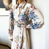 autumn and winter new temperament is thinner printed long sleeved mid length hepburn style dress