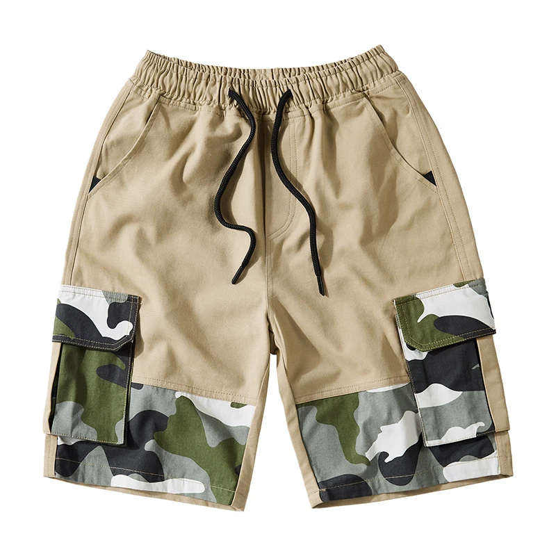 Мужские шорты в стиле пэчворк черные удобные повседневные с эластичным поясом и