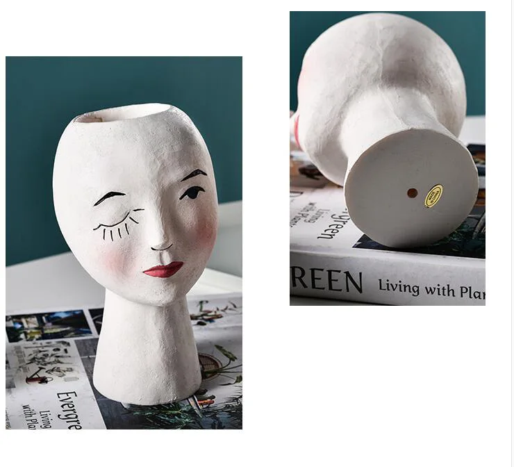 European Resin Vase Head Portrait Sculpture Flower Pot Decoration Ornaments Home Livingroom Office Desktop Furnishing Crafts Art