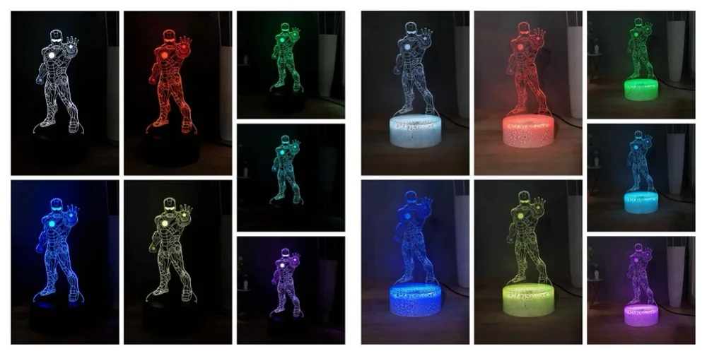 Фигурки Marvel светодиодный ночник RGB7colorful стоящий крутой Железный человек настольная лампа дети кабинет лампа Дети подарок на день рождения праздник