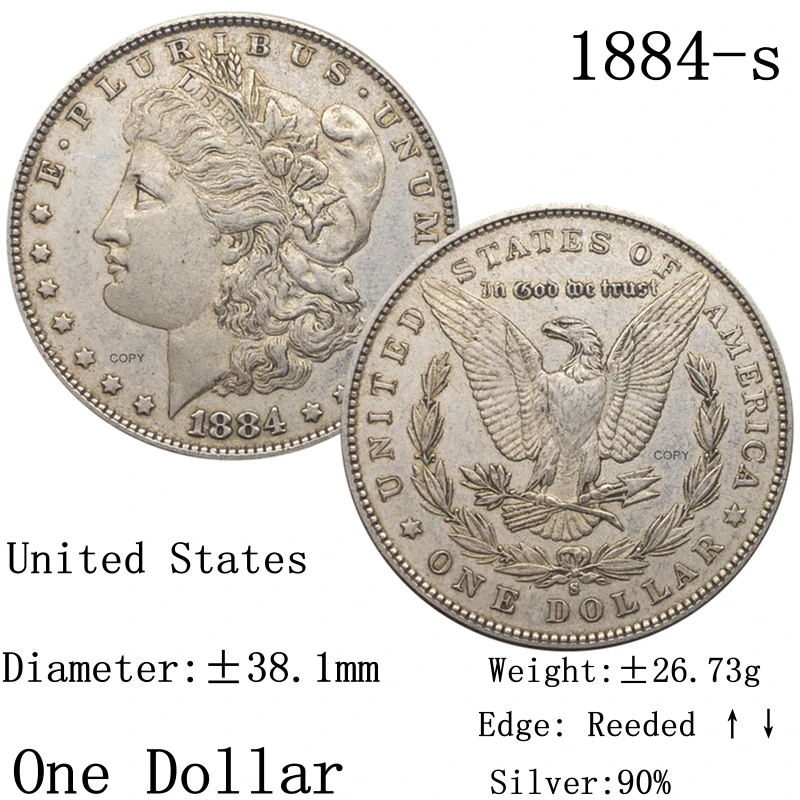 Соединенные Штаты Америки 1884 S Морган 90% Серебро 1 штука монета свободы США в Боге