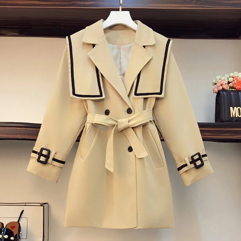 

Autumn Winter New Arrival Womens Casual Coat Female Double Brasted Slim Windbreaker Korean Belted Trench Coat Ladies Outwear big