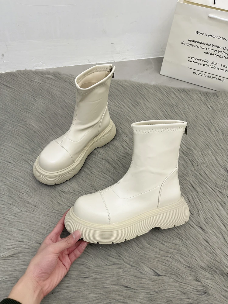 

Женские ботинки с круглым носком, роскошные дизайнерские ботинки, женская зимняя обувь на молнии, резиновая модная до середины икры, 2021, до с...