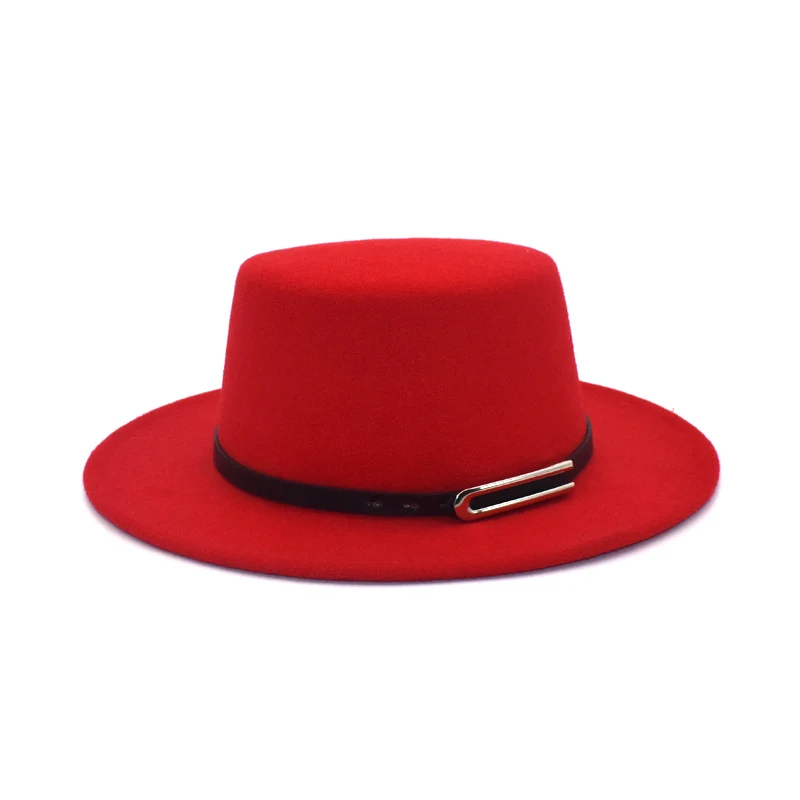 New Fashion Winter Autumn Wool Fedora Hat Women Flat Top Bowler Hat Wide Brim Man Jazz Hat Elegant Lady Church Hats P24