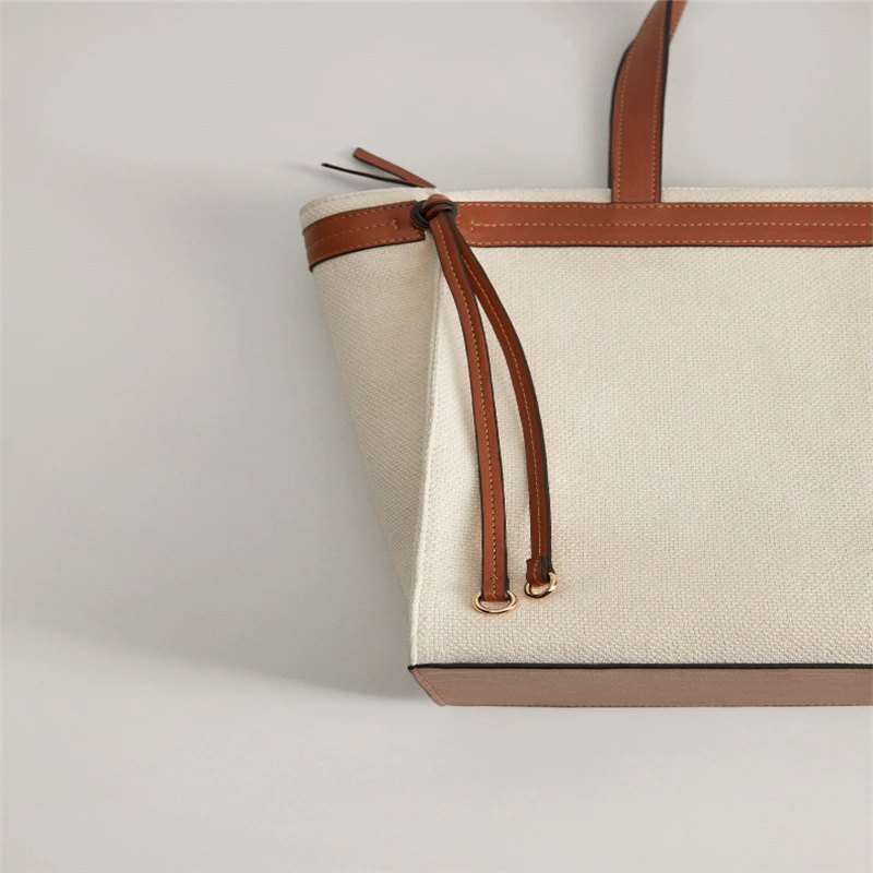 

Women's Canvas Large Capacity Tote Bags Femme Fashion Designer Retro Color Contrast Tassel Shoulder Bag For Female